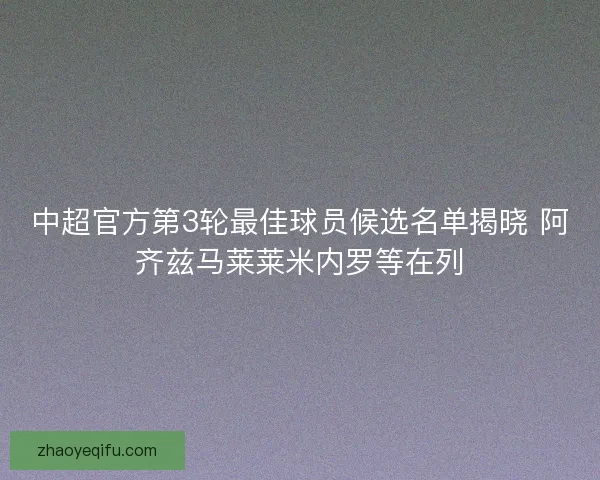 中超官方第3轮最佳球员候选名单揭晓 阿齐兹马莱莱米内罗等在列