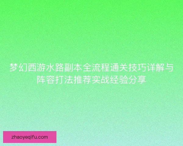 梦幻西游水路副本全流程通关技巧详解与阵容打法推荐实战经验分享