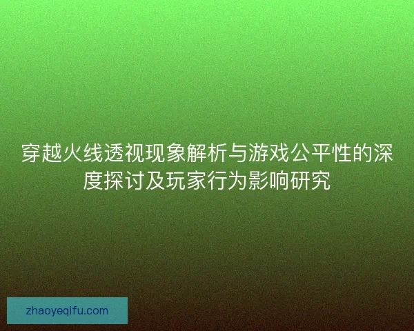 穿越火线透视现象解析与游戏公平性的深度探讨及玩家行为影响研究