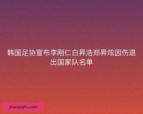 韩国足协宣布李刚仁白昇浩郑昇炫因伤退出国家队名单