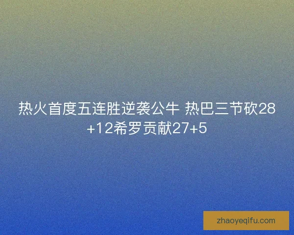 热火首度五连胜逆袭公牛 热巴三节砍28+12希罗贡献27+5 热火首度五连胜逆袭公牛 热巴三节砍28+12希罗贡献27+5