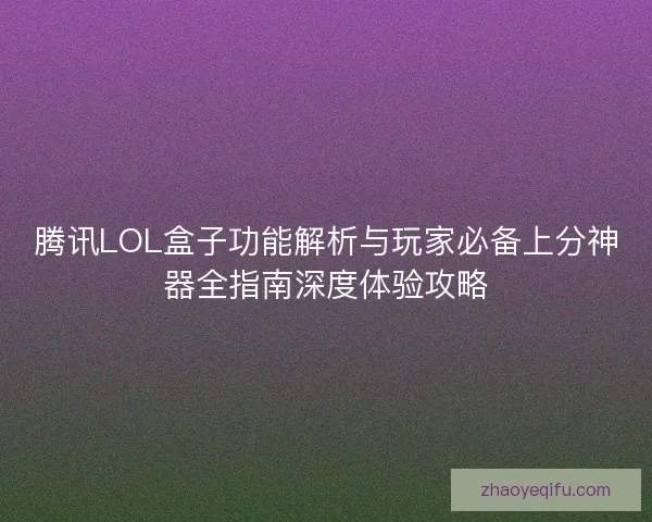 腾讯LOL盒子功能解析与玩家必备上分神器全指南深度体验攻略