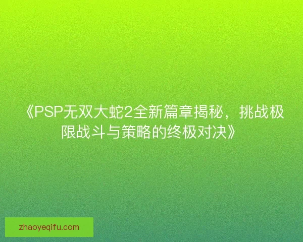 《PSP无双大蛇2全新篇章揭秘,挑战极限战斗与策略的终极对决》 《PSP无双大蛇2全新篇章揭秘,挑战极限战斗与策略的终极对决》
